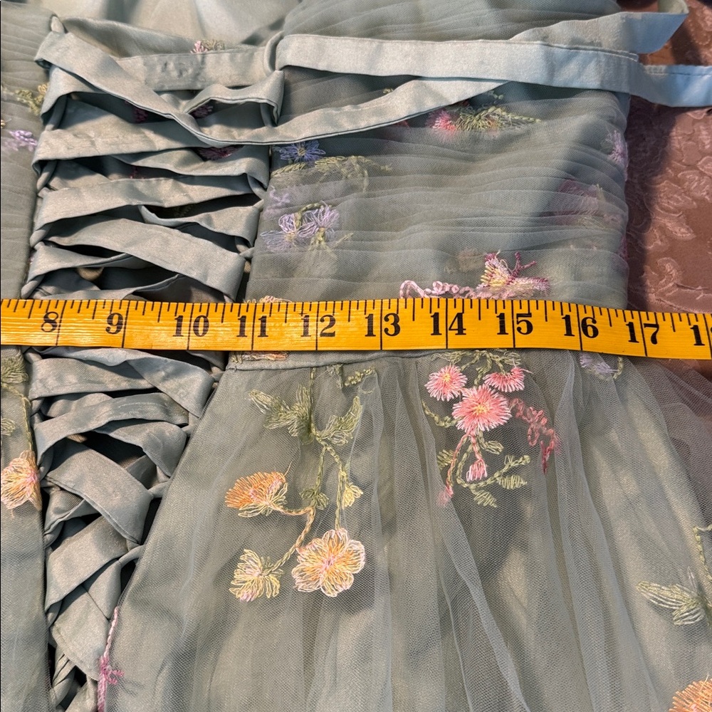 Green Floral Tulle Long Gown size 16 - Picture 11 of 14